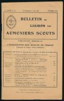 1934 Bulletin de liaison des Aumoniers Scouts. (A Francia Cserkészszövetség hírlevele). I. Année No. 45. Paris, L'Association des Scouts de France, VIII p. + 121-160 p. Francia nyelven. Kiadói tűzött papírkötés.