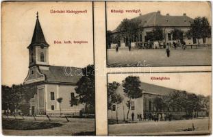 1911 Kishegyes, Mali Idos; Községháza, községi vendéglő, római katolikus templom / town hall, restaurant, church (EK)