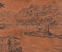 Baranszky Emil (1877-1941): Lánchíd és a Budai vár. Réz nyomódúc. Szép állapotban. 23x30 cm