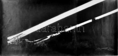 cca Katyusa Pobedán. Nagy méretű pecséttel jelzett vintage művészfotó 60x29 cm Kettőből összeragasztva SIB Photoservice Moscow. / Large artistic photo of Katyusha rocket launcher comprised of two photos