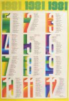 1981 Tech-futurista fali naptár plakát. Jelzés nélkül. / modernist wall calendar 40x60 cm