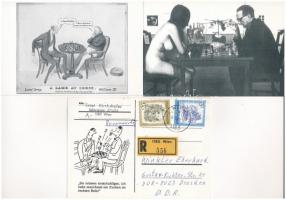 21 db főleg MODERN város képeslap és motívumlap, közte sakk és erotika / 21 mainly MODERN town-view ...