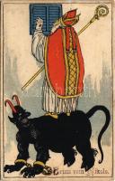 1920 Mikulás és Krampusz / Gruss vom Nikolo / Saint Nicholas and Krampus. B.R.W. Nr. 186. (r)