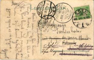 1908 Eger, látkép. Szecessziós montázs szőlővel és borospohárral, Art Nouveau (EK)