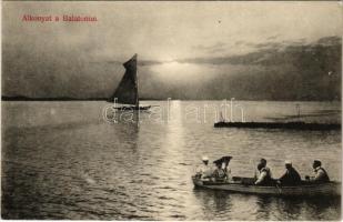 Balaton, Alkonyati csónakázók. Mérei Ignác 1910.