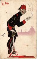 1902 Le Turc / Turkish military art postcard, soldier smoking s: Van Dock (EK)