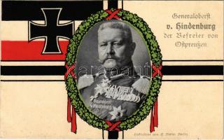 1914 Generaloberst v. Hindenburg der Befreier von Ostpreußen. Kriegspostkarte / WWI German military art postcard. Field Marshal Hindenburg, patriotic propaganda