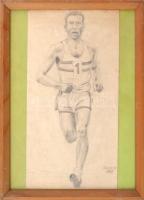 Dienes jelzéssel: Atléta. Ceruza, papír. Üvegezett fakeretben, 27,5×14 cm