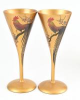 Japán, lakkozott fa italos készlet. Shaker, hat talpas pohár. Kézzel festett, jelzett, apró lepattan...