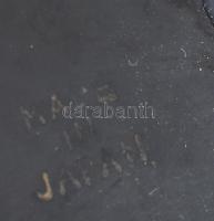 Japán, lakkozott fa italos készlet. Shaker, hat talpas pohár. Kézzel festett, jelzett, apró lepattan...