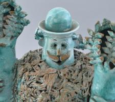 Csavlek Etelka (1947-): Juhász. Festett, mázas kerámia, jelzett, apró lepattanásokkal. m: 42 cm