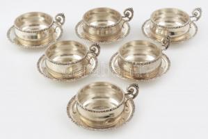 Ezüst (Ag) 6 darab teáscsésze aljjal, jelzett: osztrák Diannás jelzés, egyik csészén horpadás nettó: 1613 g / Silver teacup set of 6. Ca 1900.