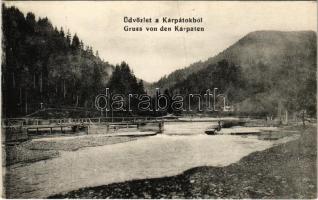 Kárpátalja, Üdvözlet a Kárpátokból! fahíd / Gruss von den Karpaten / Zakarpattia Oblast / Transcarpathian wooden bridge