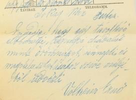 1863-64 4 db Jókai Mórnak szóló távirat Nopcsa Elektől, Volheim Ernőtől, Boscovits Alajos balpárti e...