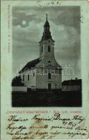 1899 (Vorläufer) Kiskőrös, Római katolikus templom este. Majoros Pál kiadása (fa)