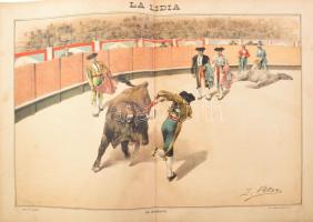 19 db Bikaviadalokat ábrázoló nagy méretű litográfia. - Spanyolország, 1890-es évek, La lidia revist...