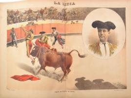 19 db Bikaviadalokat ábrázoló nagy méretű litográfia. - Spanyolország, 1890-es évek, La lidia revist...