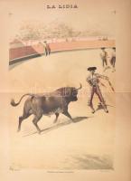 19 db Bikaviadalokat ábrázoló nagy méretű litográfia. - Spanyolország, 1890-es évek, La lidia revist...