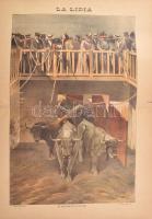 19 db Bikaviadalokat ábrázoló nagy méretű litográfia. - Spanyolország, 1890-es évek, La lidia revist...