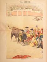 19 db Bikaviadalokat ábrázoló nagy méretű litográfia. - Spanyolország, 1890-es évek, La lidia revist...