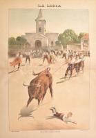 19 db Bikaviadalokat ábrázoló nagy méretű litográfia. - Spanyolország, 1890-es évek, La lidia revist...