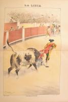 19 db Bikaviadalokat ábrázoló nagy méretű litográfia. - Spanyolország, 1890-es évek, La lidia revist...
