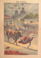 19 db Bikaviadalokat ábrázoló nagy méretű litográfia. - Spanyolország, 1890-es évek, La lidia revist...