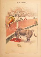 19 db Bikaviadalokat ábrázoló nagy méretű litográfia. - Spanyolország, 1890-es évek, La lidia revist...