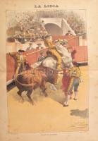 19 db Bikaviadalokat ábrázoló nagy méretű litográfia. - Spanyolország, 1890-es évek, La lidia revist...