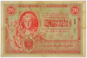 1900. 20K "1011 067573" T:III kis szakadás, fo. / Hungary 1900. 20 Korona "1011 06757...