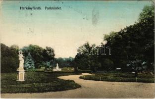 1928 Harkányfürdő, Park + &quot;SIKLÓS - BARCS 154&quot; vasúti mozgóposta bélyegző (EK)