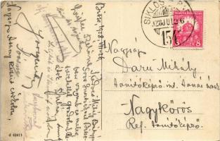 1928 Harkányfürdő, Park + "SIKLÓS - BARCS 154" vasúti mozgóposta bélyegző (EK)