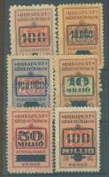 1945-46 Budapest Székesfőváros forgalmi adó átértékelt illetékbélyegek, 6 db klf, lyukasztás nélkül