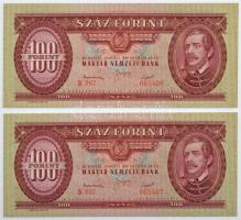 1949. 100Ft (2x) sorszámkövetők B 897 065407 - B 897 065408 T:I / Hungary 1949. 100 Forint (2x) consecutive serials B 897 065407 - B 897 065408 C:UNC Adamo F28