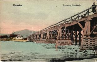 Munkács, Mukacheve, Mukacevo; Latorca híd, Fuchs Mór J. faraktár üzlete. Bertsik Emil kiadása / bridge on Latorica river, wood storage shop