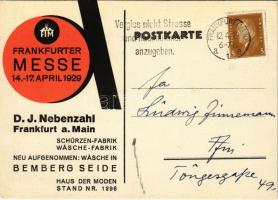 Frankfurter Messe 14-17. April 1929. D. J. Nebenzahl Schürzen-Fabrik Wäsche-Fabrik / Frankfurt Trade Fair advertisement card