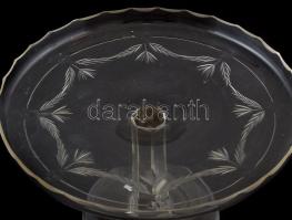 Likőrös palack és tortakínáló, fújt üveg, csiszolt, jelzés nélkül, 1910-20 körül, kopott, m:15-32cm