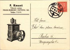 1938 F. Kment Vakuové pumpy Praha-Bubenec / Czech vacuum pumps advertisement card (EB)
