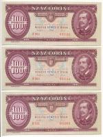 1993. 100Ft (3x) közte közeli sorszám T:I,I- Hungary 1993. 100 Forint (3x) with close serial numbers C:UNC,AU Adamo F38