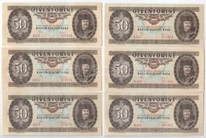 1986. 50Ft (6x) közte néhány közeli sorszám T:I,I- egyiken fo. Hungary 1986. 50 Forint (6x) couple with close serial numbers C:UNC,AU one spotted  Adamo F24