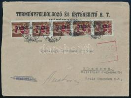 1946 (7. díjszabás) Levél TI.2./10f/4f ötöscsíkkal bérmentesítve Mátészalkáról Ausztriába / Mi 865 stripe of 5 on cover to Austria