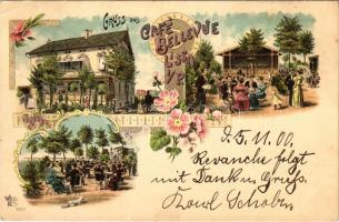 1900 Leszno, Lissa in Posen; Gruss aus Café Bellevue. O.Z.M. 2307. Art Nouveau, floral, litho (EK)