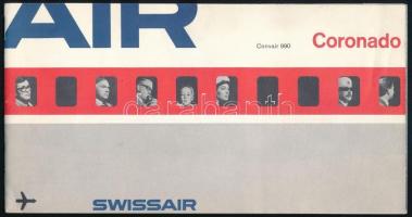 1961 Swissair svájci légitársaság új Convair 990 Coronado típusú repülőgépének ismertető prospektusa, fekete-fehér és színes képekkel illusztrált, német nyelven