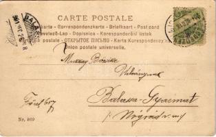 1904 Lady art postcard, couple in love. Art Nouveau, floral with clovers and pigs (EK)