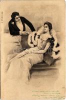 1901 Lady art postcard, couple in love. litho (fl)