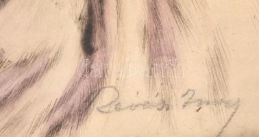 Révész Imre (1859-1945): Kukoricahántás. Színezett rézkarc, papír, jelzett. Dekoratív, üvegezett, sé...