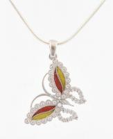 Ezüst(Ag) kígyó nyaklánc, h: 45-50 cm + zománcos köves lepke medál, 3,2×2,2 cm, jelzett, bruttó: 9,1 g