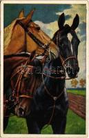 Horses, art postcard (EK)