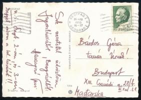 1970 Harangozó Teri énekesnő által Belgrádból írt képeslap