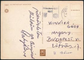 1972 Polyák Imre (1932-2010) olimpiai bajnok birkózó által aláírt képeslap a Műncheni olimpiáról / Olympic champion wrestler autograph postcard